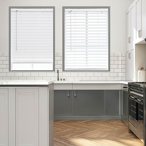 DEZ FURNISHINGS 2" Cordless Flat Slat Venetian Blind, 46" W x 48" H, White