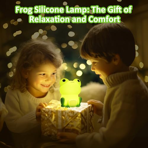 OkiyiD Frog Night Light for Nursery, Rechargeable Dimmable Bedside Lamp with Touch Control(ABS+SIL), Portable Kids Gift for Girls, Boys, Babies