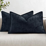 decorUhome Chenille Throw Pillow Covers 12x20 Set of 2, Midnight Blue