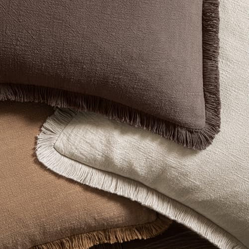 MIULEE Boho Linen Fringe Decorative Fall Pillow Covers Reddish Brown 26x26