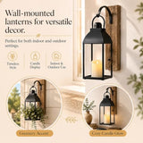 Lanterns Decorative Indoor 15" 11" Set of 2 Black Metal Lantern with Candle