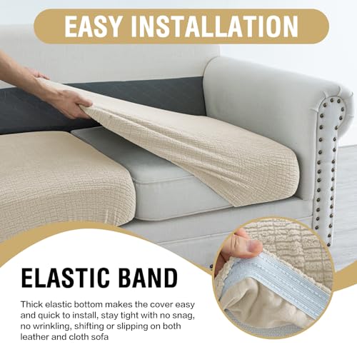 H.VERSAILTEX Super Stretch Individual Jacquard Couch Cushion Covers Furniture Protector Spandex Anti-Slip Soft Thickened Slipcovers Easy Install, (1 PC, Large Sofa Seat Couch Cover, Ivory)