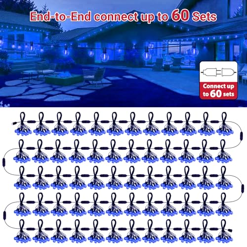 LAMPHOME LED Outdoor String Light, 26Feet Patio Lights with12+1Edison Shatterproof Bulbs(1Spare), UL Waterproof Outside Lights connectable Dimmable for Backyard Porch Decor,Blue