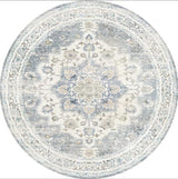 6x6 Round Area Rug: Vintage Washable Carpet Non Slip 6ft, Blue/White/Beige