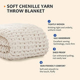 L'AGRATY Chunky Knit Blanket - Soft Chunky Throw 60x80 inches: 100% Hand Kintted Chenile Crochet Throw for Couch - Large Cable Knit Blanket for Home Decor (Ivory)
