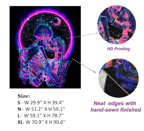 TUGCAY Blacklight Skull Tapestry Glow in the Dark Tapestry Kissing Lovers Tapestries Skeleton Neon Trippy Moon Stars Vertical Posters Wall Hanging Decor for Bedroom Aesthetic – 51.2” x 59.1”