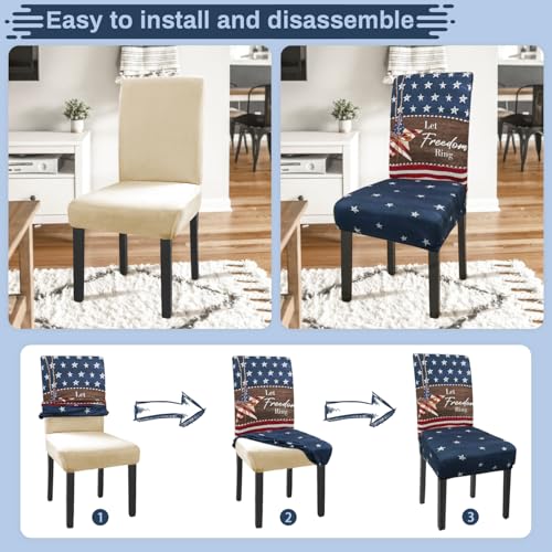 4th of July Chair Covers Set of 4 American Flag Stars Butterfly Patriotic Decor Stretch Parsons Chair Slipcovers for 4th of July Dining Room Decor Chairs Seat Protectors (Flag Striped Butterfly,4PCS)