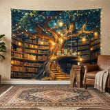 GOAOK Fantasy Library Tapestry For Classroom, Mysterious Tree Magic Bookshelf Aesthetic Tapestries, Witchy Fairytale Tree Vintage Bookshelf Book Art Tapestry Wall Hanging College Room Bedroom, 60"X40"