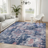 Sasttie 4x6 Washable Area Rug, Modern Abstract Carpet, Pink & Blue
