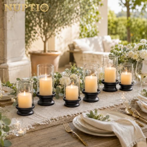 NUPTIO Hurricane Candle Holder for Pillar - Set of 2 Black
