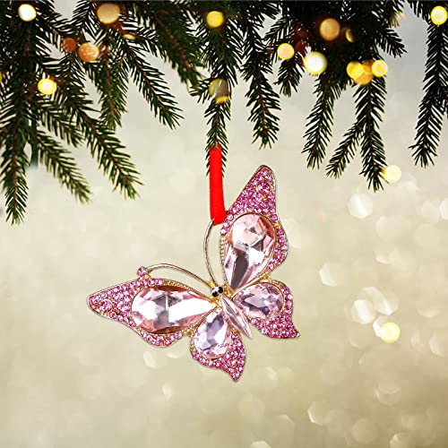 WaaHome Pink Butterfly Christmas Ornaments 2026 - Beautiful Metal Monarch Butterfly Keepsake Ornament for Christmas Tree Decorations Gifts for Women Girls Mom Sisters