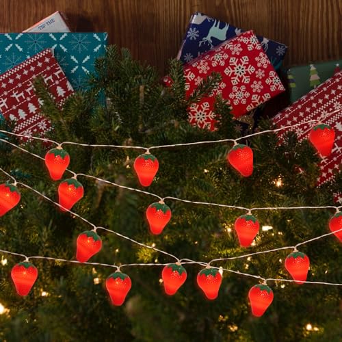 3M 20LED Fruit Strawberry String Lights Battery Powered Indoor Outdoor Lighting Lamp for Wedding Home Birthday Garden Yard Patio Party Christmas Tree Cute Decorations