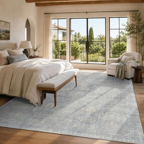 8x10 Area Rugs for Living Room Large Washable Rug, Blue/Beige