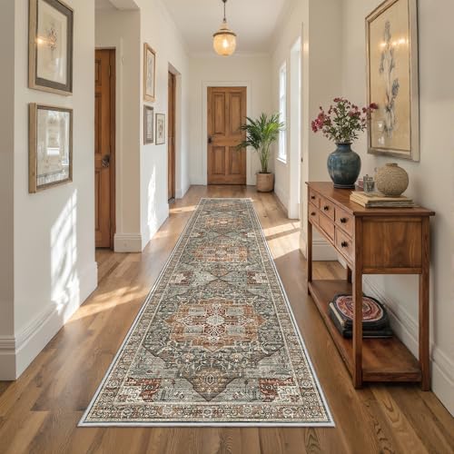 Runner Rug 2x10, Washable Rugs for Entryway Rug, Grey/Brown/Tan