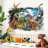 decalmile 3D Dinosaur Wall Stickers Large Dino Crack Hole Dinosaur Animals Volcano Wall Decals Boys Room Baby Nursery Kids Bedroom Wall Decor