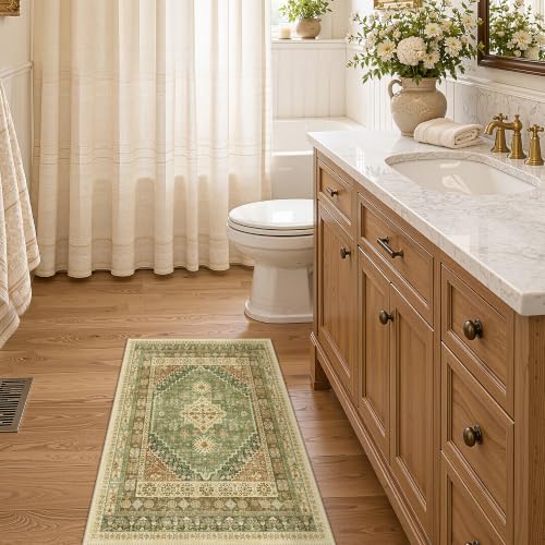 2x3 Entryway Rug Washable Rug Runner for Kitchen,Olive/Brown/Multi