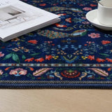 Rugcomf Round Area Rug 4ft Floral Washable Non Slip, Blue