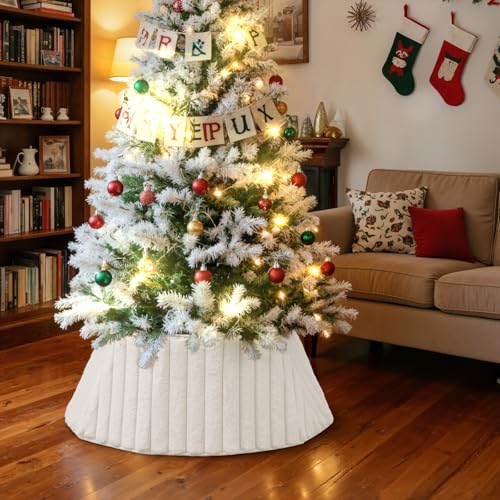 Lanpn 30 Inch Christmas Tree Collar, Plush Tree Collar Tree Stand Cover Xmas Tree Ring Stand Tree Basket Skirt for Winter Home Party Holiday Indoor Christmas Decorations (White, 75cm)