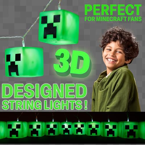 Minecraft String LED Lights for Bedroom Battery Operated Fairy Lights for Room Decor Wall Light Creeper Indoor Decoration Gamer Gifts for Kids