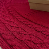 72-Inch Cable Sweater Knit Christmas Tree Skirt with Wooden Toggles, Burgundy