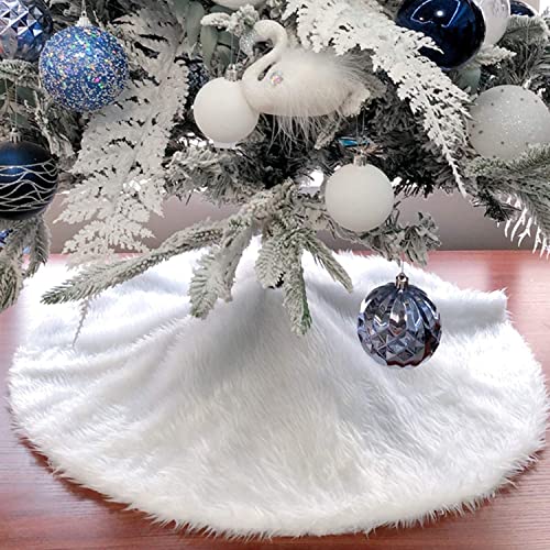 Mini Tree Skirt Small Christmas Tree Skirt White Snow Luxury Faux Fur - 15 inch Miniature Round Skirts for Tabletop/Under Xmas Tree Decorations (15 inch / 16 inches)