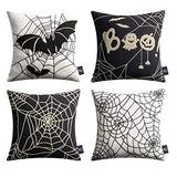 Phantoscope Bundle -Pack of 4 Outdoor Water Resistant Throw Pillow Inserts 18 Inches & Set of 4 Happy Halloween Decorative Throw Pillow Covers
