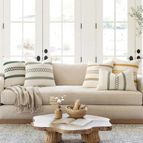 MIULEE Set of 2 Sage Green Boho Decorative Pillow Covers 18x18 Inch Farmhouse Rustic Couch Throw Pillows Modern Summer Cotton Cushion Covers Retro Cute Macrame Woven Spring Decor for Bed Sofa Chair