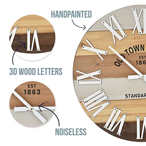 24" Wooden Multi-Color Maritime Coastal Beach Large Roman Wall Clock (Wood, 24 inch)
