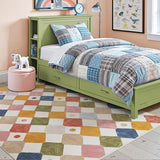 jinchan Macy 5x7 Area Rug for Kids Room Modern Colorful Nursery Rug Checkered Diamond Play Mat Washable Soft Non Slip Carpet for Playroom Classroom Bedroom Dorm Daycare Living Room Circus on Cream