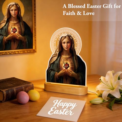 Anywin Virgin Mary 2 Acrylic Sheets Night Light, Catholic Religious Decor with Glowing Halo, Warm Light for Home Altar Prayer Bedroom, Christian Inspirational Gifts for Mother Grandma Priest