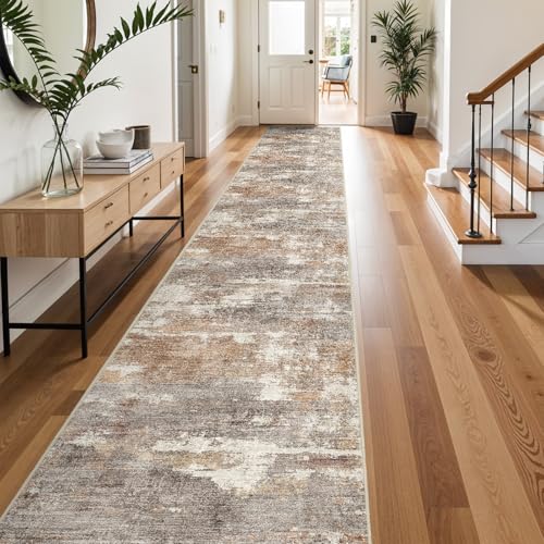 3x20 Runner Rug Washable Abstract: Non Slip Hallway Floor Mat Brown/Brick