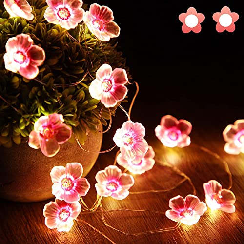 Mudder 4 Pack Cherry Blossom Flower String Lights 13 FT 40 LEDs for Bedroom, Pink Fairy Lights USB and Battery Operated Decorative String Light Indoor Outdoor