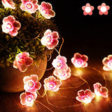 Mudder 4 Pack Cherry Blossom Flower String Lights 13 FT 40 LEDs for Bedroom, Pink Fairy Lights USB and Battery Operated Decorative String Light Indoor Outdoor