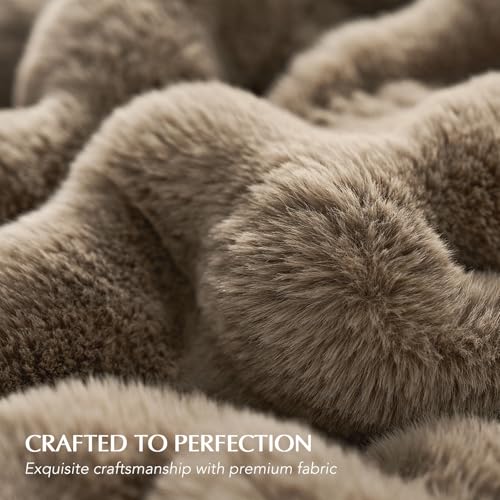EverGrace Ultra Soft Luxury Fluffy Faux Rabbit Fur Throw Blanket, Thick Warm Bubble Throw for Bed, Cozy Plush Reversible Blankets for Couch, Chair, Sofa, Greige, 60x80 Inches