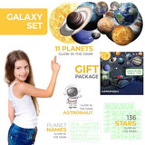 MAFOX Glow in The Dark Planets, Bright Solar System Wall Stickers -Sun Earth Mars and so on,9 Glowing Ceiling Decals for Bedroom Living Room,Shining Space Decoration for Kids for Girls and Boys