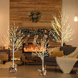 HOLILLUMA Outdoor Christmas Decoration LED Lighted Birch Trees 3 Packs | Christmas Trees with Burlap Decor, Warm White LED Lights, Power Supply by Adapter, Waterproof ,Home Decor(4FT&5FT&6FT)