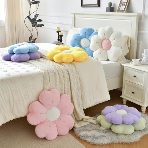 Flower Pillow, Cute Decorative Throw Pillow (White, 15 Inches) | Flower Shaped Pillow with Soft Plush for Bed Couch, Cute Daisy Pillow Dorm Decor Floor Seating Cushion
