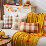 Plaid Fall Throw Pillow Covers Orange Write 12x20 Inch Set of 2