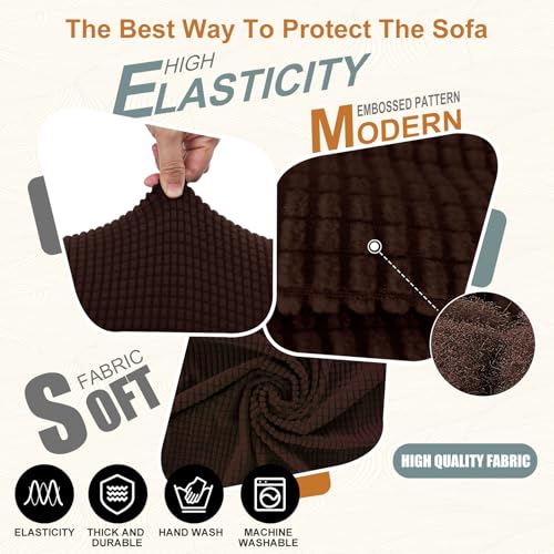 Stretch Couch Cover Washable Sofa Slipcover Furniture Protector with Non Skid Foam and Elastic Bottom for Kids, Dog(Large/Chocolate)