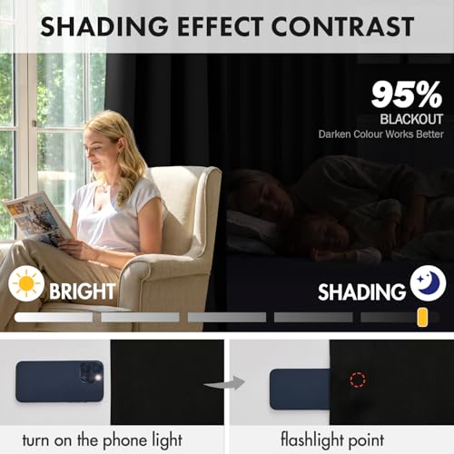 MIULEE Blackout Curtains 4 Panels Sets Black 63 Inch Length, Top and Bottom Rod Pocket Room Darkening Curtains for Bedroom Windows, 4 Pack Solid Thermal Insulated Light Blocking Curtain Drapes