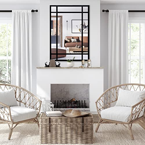 HQiJun Black Rectangle Mirror, Farmhouse Decorative Wall Mirror for Entryway, Living Room, Bedroom, Hallway, Fireplace, Accent Wall Decor (Black1, 34" x 24")