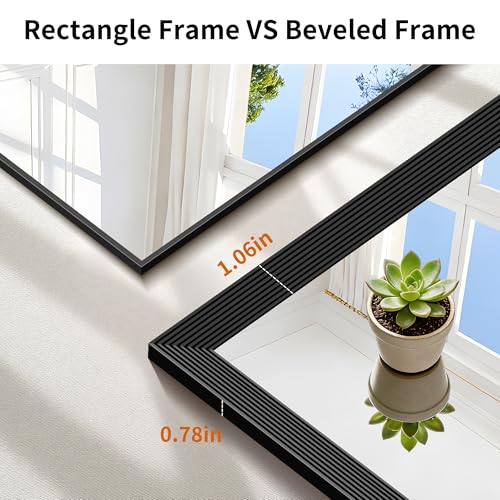 DESBING 18x24 inch Black Bathroom Mirror,Bevelled Edge Black Mirror with Ribbed Texture-Modern Rectangle Bathroom Wall Mirror for Vanity, Tempered Glass,Hangs Horizontally or Vertically