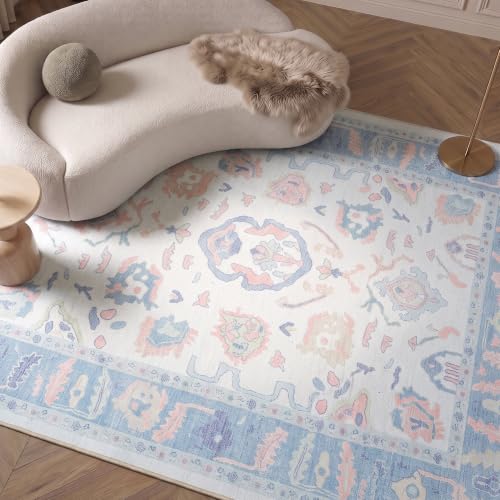 Fame Rugs Blue Modern Oushak Rug 5x7, Washable Vintage Turkish Colorful Oriental Antique Inspired Area Rugs, Luxury Living Room Bedroom (995BB, 6' x 9')