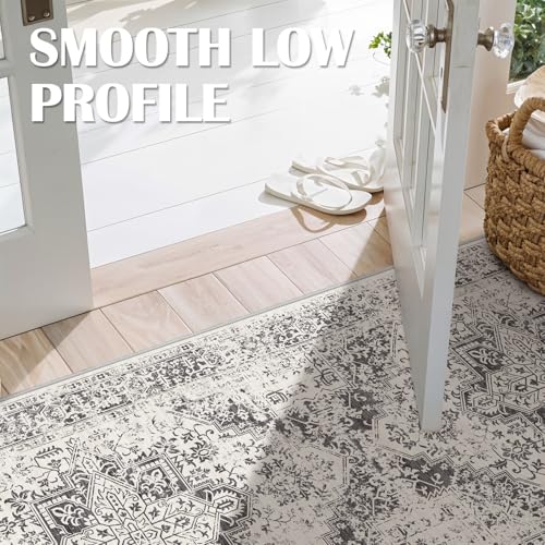 3x8 Washable Runner Rug: Vintage Medallion Kitchen Soft Rugs Gray