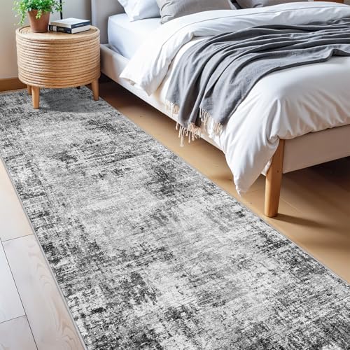 Modern Abstract 2x10ft Runner Rug: Washable Non Slip Kitchen Rugs Black