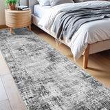 Modern Abstract 2x10ft Runner Rug: Washable Non Slip Kitchen Rugs Black
