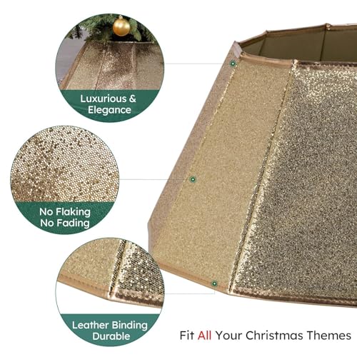 HarcoHome Dazzling Christmas Tree Collar, 26" D Foldable Crystal Christmas Tree Base Cover, Handmade Skirt for Xmas Decoration (Rose Gold, Diamond)
