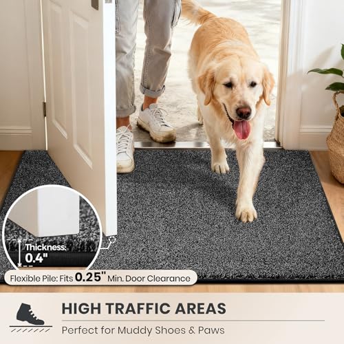 PURRUGS Dirt Trapping Door Mat 24" x 35.5", Non-Slip Machine Washable Entryway Rug, Dog Doormat, Indoor Front Door Mat, Super Absorbent Entry Rug for Muddy Shoes & Paws, Charcoal