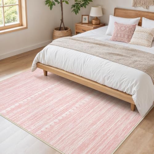 Boho 4x6 Pink Area Rug Living Room Rugs Machine Washable
