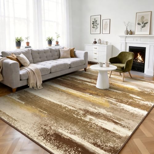 9x12 Area Rugs for Living Room, Brown Modern Abstract Rugs